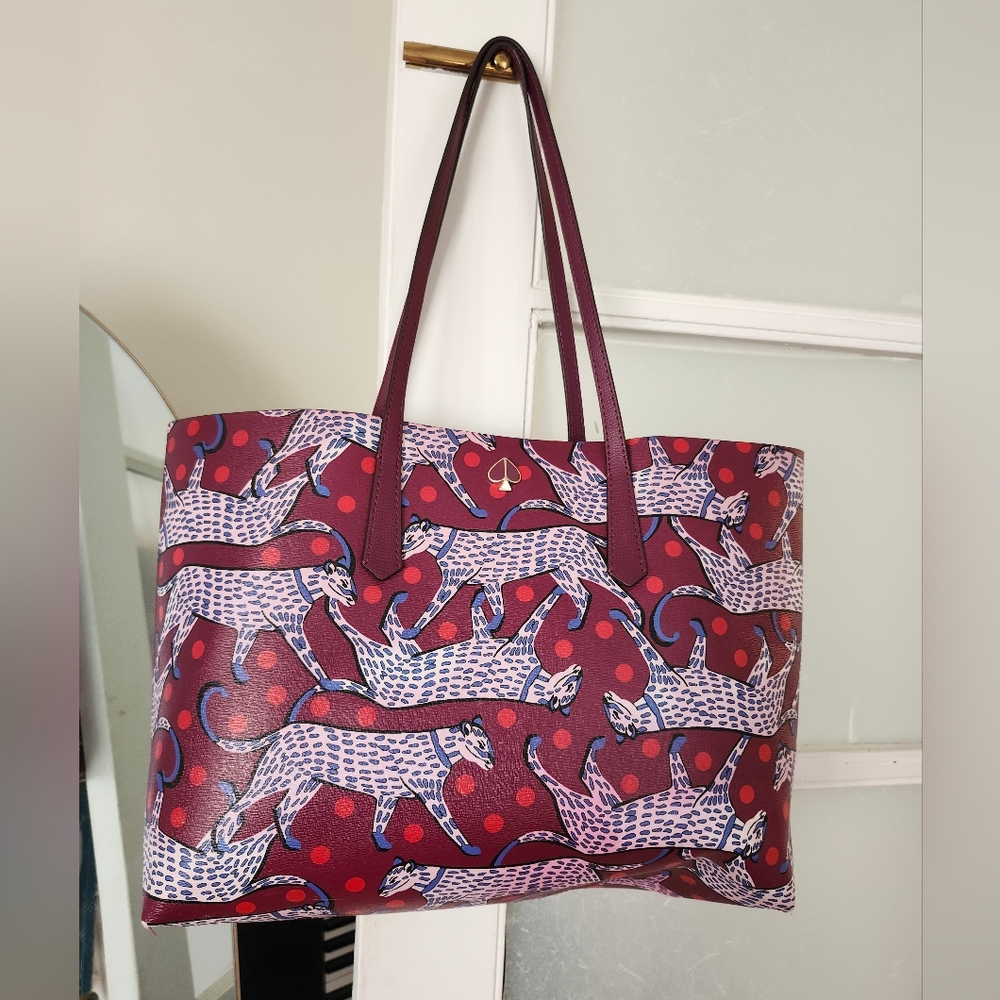 Kate Spade Burgundy and Blue Leopard Tote - Picture 2 of 4